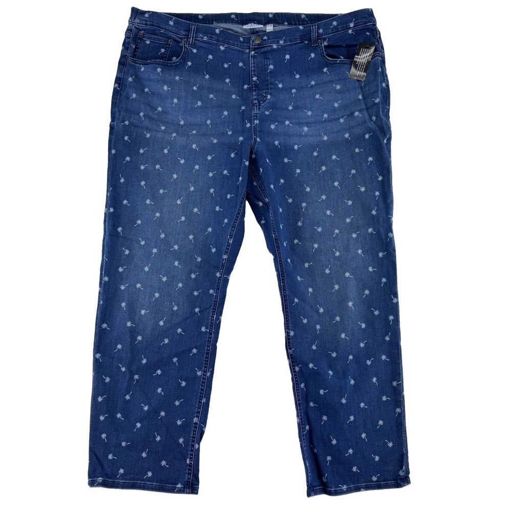 Denim & Co Easy Stretch Denim Jeans 28W Palm Tree All Over Print